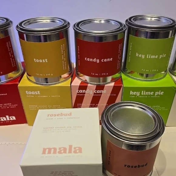 MALA LOT SIX 6 SOY Candles Key Lime Fig Jam Toast Candy Cane Rosebud Metal Tin - Picture 7 of 7